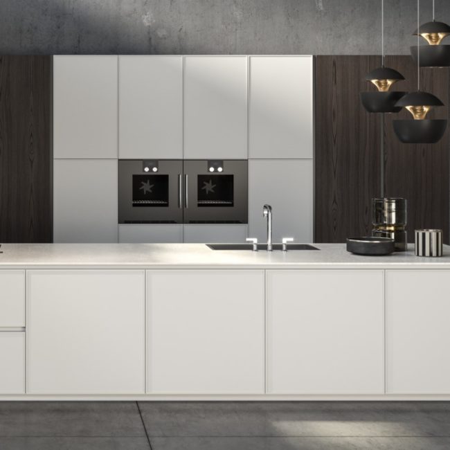 Кухня ASTER CONTEMPORA белые фасады