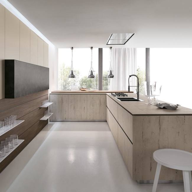 кухня Aster Modern ASTERIXSCORCIO - закрытая система хранения и открытые полки для посуды