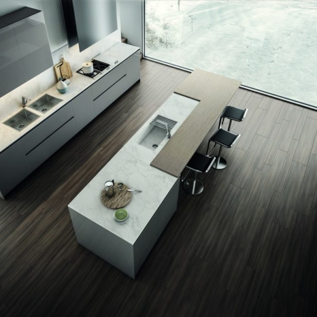 Кухня ASTER CONTEMPORA остров с барной стойкой