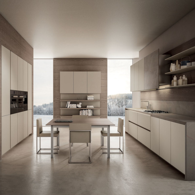кухня Aster Modern в стиле минимализм, беж и мрамор