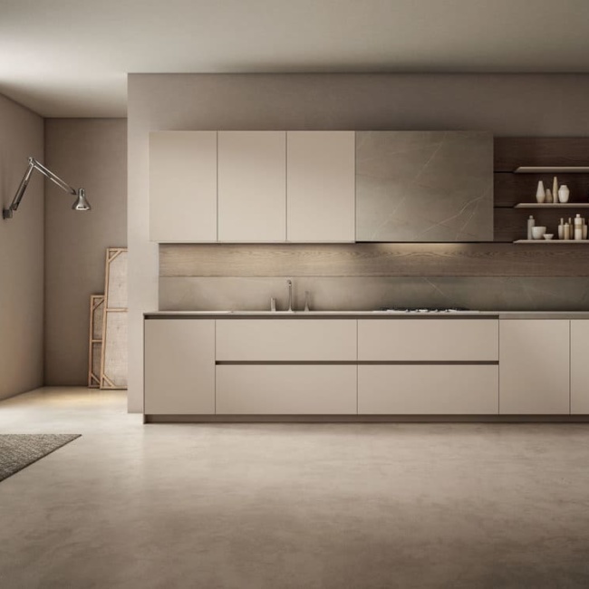 кухня Aster Modern - сочетание цветов - беж и коричневый мрамор
