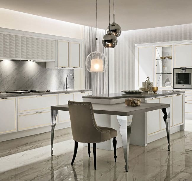 кухня ASTER LUXURY GRAM с белыми фасадами